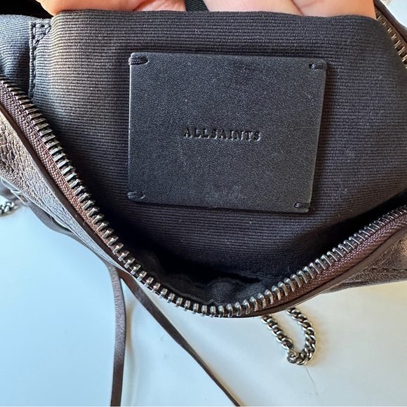 AllSaints Metallic Brown Leather Chain Crossbody Bag - Picture 12 of 14